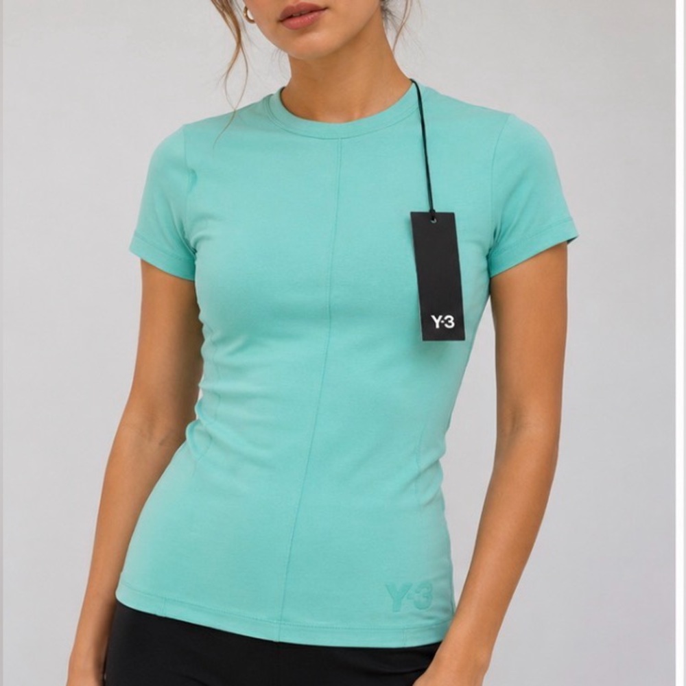 Y-3 Women’s Fitted Short Sleeve Tee M Acimin Aqua Yohji Yamamoto Adidas IV7751